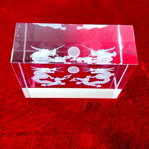 Set of 2, Laser Cut 3D Dragon Paperweights Block Desk Cube. - Picture 6 of 14